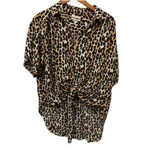 UO Urban Outfitters Leopard Cheetah Animal Loose Knot Blouse Medium Brown Black